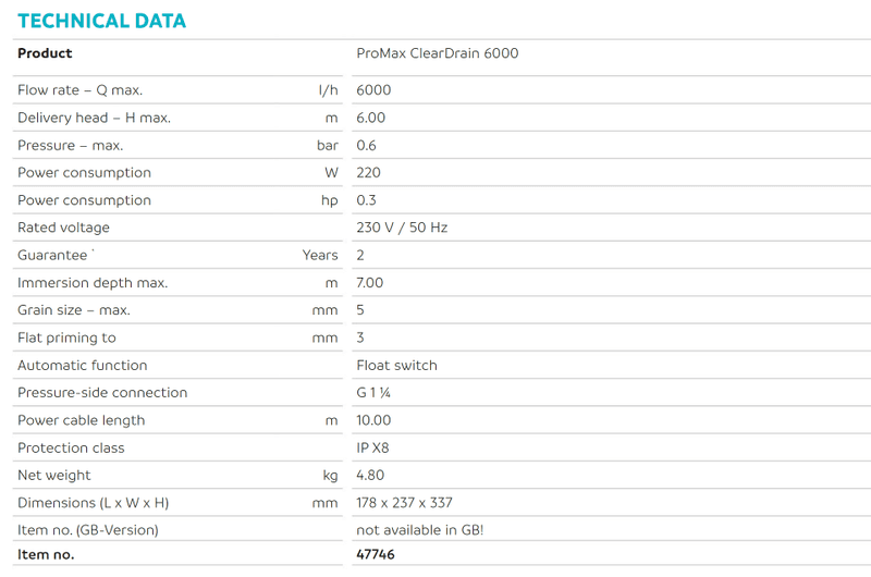 Oase Promax Cleardrain Lensepumpe  | 11000